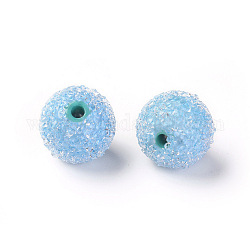 Perline di resina, con rhinestone di cristallo, stile alimentare imitazione caramelle, tondo, cielo blu, 15.5mm, Foro: 2 mm