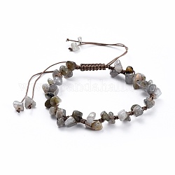 Bracelets de perles taillées en perles de labradorite naturelle réglables, avec du fil de nylon, 1-7/8 pouce (4.8 cm)