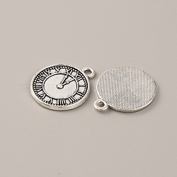 Pendente in lega stile tibetano, piatta e rotonda con orologio, argento antico, 21.6x17.8x1.5mm, Foro: 1.8 mm