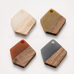 Pendentifs en résine & en bois, ciré, polygone, couleur mixte, 20.5x18.5x3~4mm, Trou: 2mm