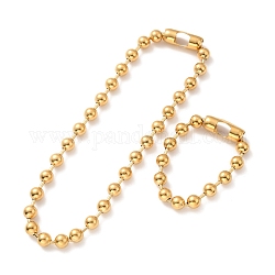 Placage sous vide 304 collier et bracelet en chaîne à billes en acier inoxydable, ensemble de bijoux avec fermoir à chaîne boule pour femme, or, 8-5/8 pouce (22~47.3 cm), perles: 10 mm
