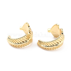 Brass Cuff Earrings, Long-Lasting Plated, Feather, Real 18K Gold Plated, 13x8mm