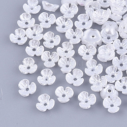 樹脂模造パールビーズキャップ  3花びら  花  ホワイト  6x6.5x2.5mm  穴：1mm