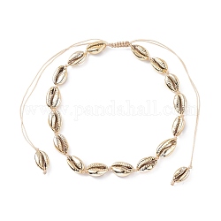 Collana di perline di conchiglia di ciprea naturale, collana intrecciata regolabile per le vacanze al mare, oro, diametro interno: 4.06~8.46 pollice (10.3~21.5 cm)