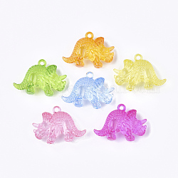 Transparent Acrylic Pendants, Rhinoceros, Mixed Color, 32x45x15mm, Hole: 3mm