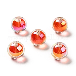 Perles acryliques irisées arc-en-ciel à placage uv bicolore, ronde, rouge-orange, 15~15.5x15.5~16mm, Trou: 3~3.1mm
