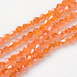 Filo di perline in vetro, ab colore placcato, sfaccettato, bicono, arancione scuro, 4x4mm, Foro: 1 mm, circa 98~100pcs/filo