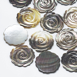 Schwarz Lippe Shell Cabochons, Blume, Schwarz, 21.5x22x1.5~2.5 mm