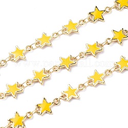 3.28 Feet Handmade Alloy Enamel Star Link Chains, Soldered, Long-Lasting Plated, Lead Free & Cadmium Free, Golden, Gold, 11x8x1.6mm