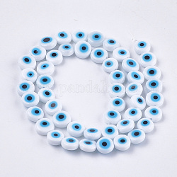 Chapelets de perles vernissées manuelles, plat rond, blanc crème, 7.5~8x3~4mm, Trou: 1mm, Environ 48 pcs/chapelet, 13.7 pouce ~ 14.9 pouces