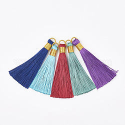 Polyester Tassel Big Pendant Decorations, with Metallic Cord, Mixed Color, 78~87x10~11mm, Hole: 7mm