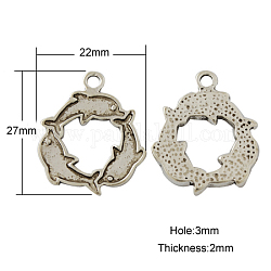 Tibetan Style Pendants, Dolphin Circle, Cadmium Free & Nickel Free & Lead Free, Antique Bronze, 27x22x2mm, Hole: 3mm
