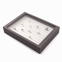 Hölzernen Schmuckpräsentationsboxen, mit PU-Leder überzogen, organisches Glas und Magnetstreifen, Rechteck, Grau, 305x223x53 mm