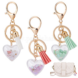 3Pcs 3 Colors Shell Starfish in Heart & Tassel Charm Acrylic Keychain, with Alloy Finding, for Women Key Car Bags Charms Aquarium Memorial Gift, Mixed Color, 9.7cm, 1pc/color