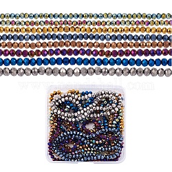 Craftdady 16 fili 8 colori placcare fili di perle di vetro trasparente, pieno placcato, sfaccettato, rondelle, colore misto, 6x5mm, Foro: 1 mm, circa 92~94pcs/filo, 17~17.5 pollice (42.5~43.75 cm), 2 capi/colore