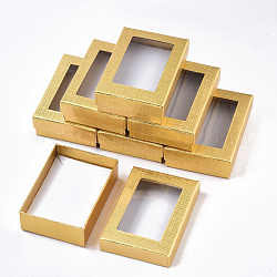 矩形バレンタインデーパッケージ厚紙のアクセサリーセットのボックスを表示します  ネックレス用  ピアスと指輪  ゴールド  9x6.5x2.8cm