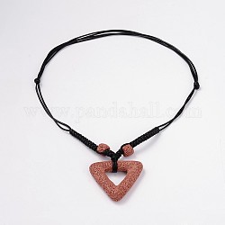 (vente de bijoux fêtes d'usine) colliers pendentifs en pierre de lave triangle, avec cordon en coton ciré, Sienna, 18.1 pouce ~ 31.4 pouces