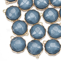 Resin Pendants, with Alloy Findings, Half Round, Light Gold, Steel Blue, 25x22x10mm, Hole: 2mm