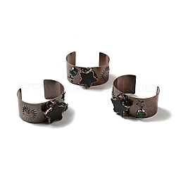 Bracelet manchette ouvert soleil et étoile en agate naturelle, bracelet jonc en laiton à large bande pour femme, cuivre rouge, sans cadmium et sans plomb, diamètre intérieur: 1-3/4~2-3/8 pouce (4.5~6 cm)