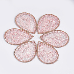 Decoraciones colgantes tejidas de poliéster, con fornituras de hierro, lágrima, con la flor, la luz de oro, rosa, 53~54.5x37.5x2mm