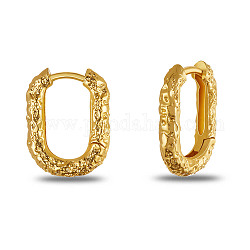 SHEGRACE 925 Sterling Silver Huggie Hoop Earrings, Textured Oval, Real 18K Gold Plated, 14x11mm