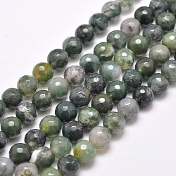 Natur Moos Achat Perlen Stränge, Runde, facettiert, Meergrün, 8 mm, Bohrung: 1 mm, ca. 48 Stk. / Strang, 15.1 Zoll