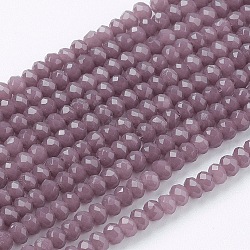 Fili di perline giada di vetro imitato, sfaccettato, rondelle, marrone rosato, 3x2~2.5mm, Foro: 0.5 mm, circa 186~190pcs/filo, 17 pollice