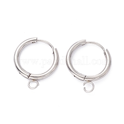 201 Stainless Steel Huggie Hoop Earring Findings, with Horizontal Loop and 316 Surgical Stainless Steel Pin, Stainless Steel Color, 20x16x2mm, Hole: 2.5mm, Pin: 1mm