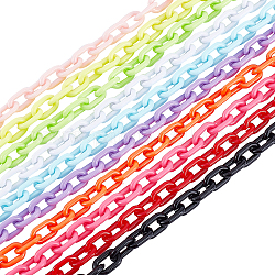 Pandahall Elite 10 нити 10 цвета ручной работы непрозрачные акриловые кабельные цепи, разноцветные, ссылка: 15x9x3 mm, 39.37 дюйм (1 м) на прядь, 1strand / цвет