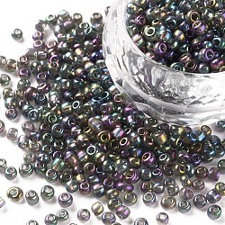 8/0 perles de rocaille rondes en verre, couleurs transparentes arc, trou rond, gris foncé, 8/0, 3mm, Trou: 1mm, environ 1111 pcs/50 g, 50 g / sac, 18 sacs/2 livres