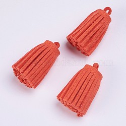 Décorations de pendentif pompon en daim, corail, 33x13~15mm, Trou: 3~4mm