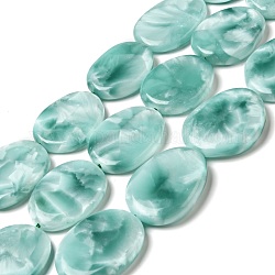 Hilos de perlas de vidrio natural, Grado A, oval, turquesa, 34~41x26~32x6.5~9mm, agujero: 1.5 mm, aproximamente 10~11 pcs / cadena, 15.5~15.7'' (39.37~39.88 cm)