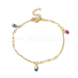 Enamel Oval Charms Bracelet, Vacuum Plating 304 Stainless Steel Jewelry for Women, Golden, 8 inch(20.4cm)