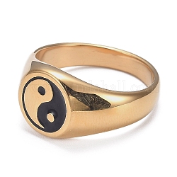 Placcatura ionica (ip) 304 anelli per le dita in acciaio inossidabile, anello yin yang, con smalto, pettegolezzo, vero placcato oro 18k, formato 9, diametro interno: 19.2mm