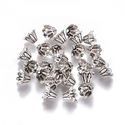 Coppette copriperla di perline stile tibetano,  cadmio& piombo libero, fiore, argento antico, 7x5mm, Foro: 1 mm
