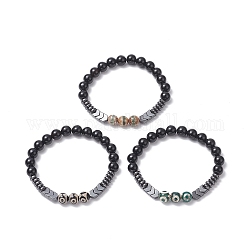 Dyed Natural & Synthetic Mixed Gemstone Arrow Beaded Strech Bracelet for Women, Mixed Color, Inner Diameter: 2-1/4 inch(5.6cm)