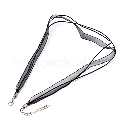 Jewelry Making Necklace Cord, with 2 Threads Waxed Cord, Organza Ribbon and Iron Findings, Black, Size: about 17 inch Long without Iron Extender, Cord: 1mm thick, Ribbon: about 7mm wide.