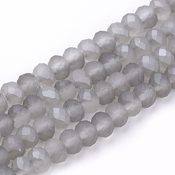 Electroplate Glass Beads Strands, Faceted, Half Plated, Matte Style, Rondelle, Light Grey, 8x6mm, Hole: 1mm, about 72pcs/strand, 17.3 inch