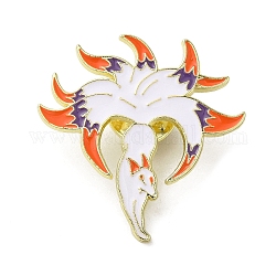 Chinesischer Stil Mythos Tier Neunschwänziger Fuchs Emaille Pin, Brosche aus hellgoldener Legierung für Rucksack-Kleidung für Damen, weiß, 32x32.5x1.5 mm