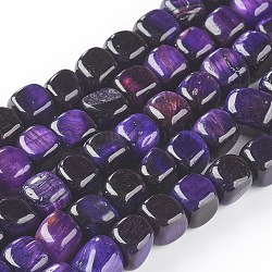 Natural Tiger Eye Beads Strands, Dyed, Cube, Purple, 7~8x7~8x7~8mm, Hole: 0.8mm, about 52pcs/strand, 15.16 inch(38.5cm)