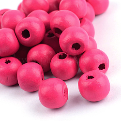 Dyed Natural Wood Beads, Round, Camellia, 7x6mm, Hole: 2mm, about 9000pcs/1000g