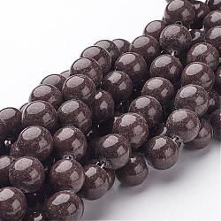 Natural Mashan Jade Round Beads Strands, Dyed, Coconut Brown, 10mm, Hole: 1mm, about 41pcs/strand, 15.7 inch