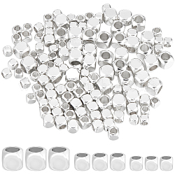Creatcabin 150pcs 3 perles en laiton de style, cube, 925 argent sterling plaqué, 2.5~4x2.5~4x2.5~4mm, Trou: 1.4~2.6mm, 50 pièces / style