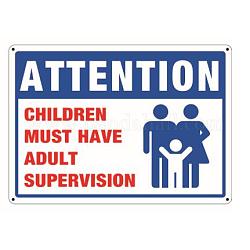 Panneaux d'avertissement en aluminium protégés contre les UV et étanches, poucesles enfants doivent être sous la surveillance d'un adulte, bleu, 350x250x1mm, Trou: 4mm