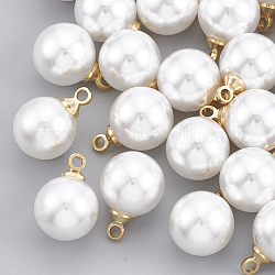 Ciondoli di perle imitazione plastica abs, con accessori di ottone, tondo, vero placcato oro 18k, 10x6x6mm, Foro: 1.6 mm