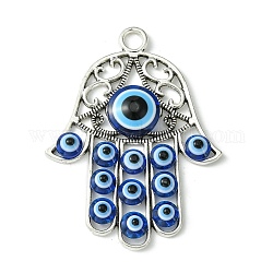 Grandi pendenti in lega blu malocchio, portafortuna per gli occhi, argento antico, mano hamsa, 53x39.5x5.5mm, Foro: 4 mm