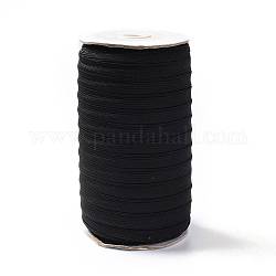 (распродажа с дефектом: катушка пожелтела) плоский плетеный эластичный шнур, эластичный эластичный трикотаж с катушкой, чёрные, 13.5~14 мм, около 100 ярда (300 фута/рулон)
