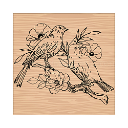 Craspire 1 tampons en bois de hêtre et 1 feuilles de tampons en résine, carrée, accessoires de scrapbooking, motif oiseau, 7.6x7.58x2.5 cm, 1pc / style
