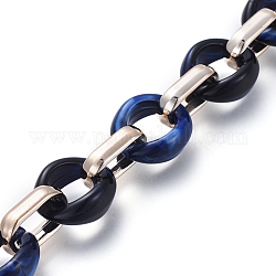 Transparent Acrylic Handmade Cable Chain, Flat Oval, Dark Blue, 18.5x11.5x4.5mm, about 39.37 inch(1m)/strand