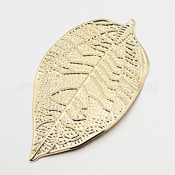 Iron Leaf Bookmarks, Golden, 77x44x0.8mm, Hole: 1mm